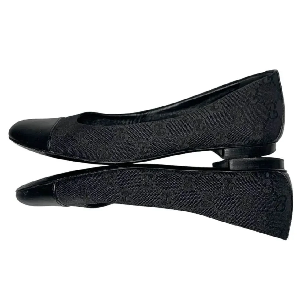 Gucci Guccissima Black Ballet Flat EU 37.5 US 7.5 Slip On Cap Toe Ballerina Shoe - Picture 5 of 11